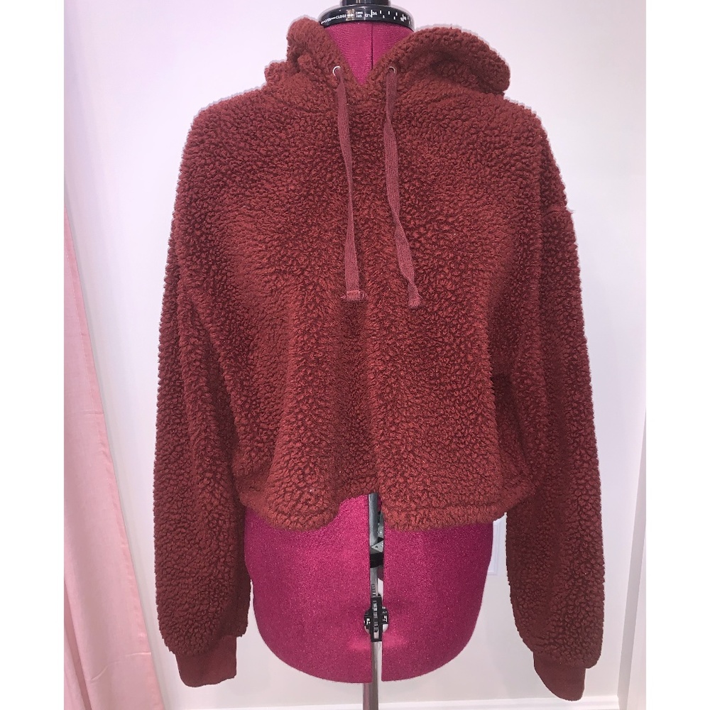 Burnt Orange Sherpa Cropped Hoodie